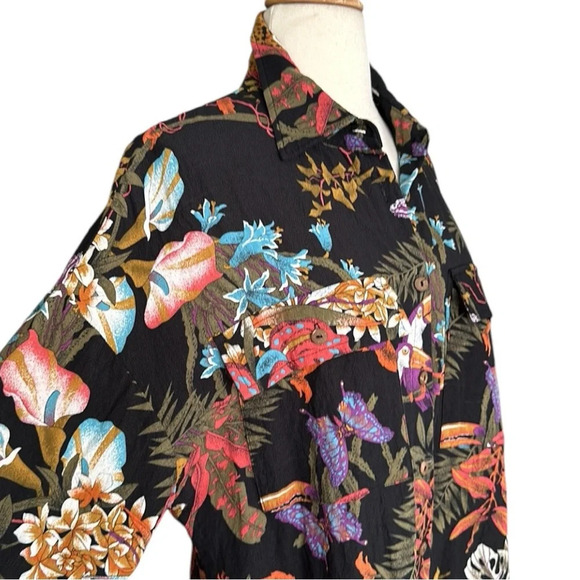 PEPALOVES Bohemian Tropical Button Up Shirt Black Whimsical Butterflies Large - Picture 5 of 16